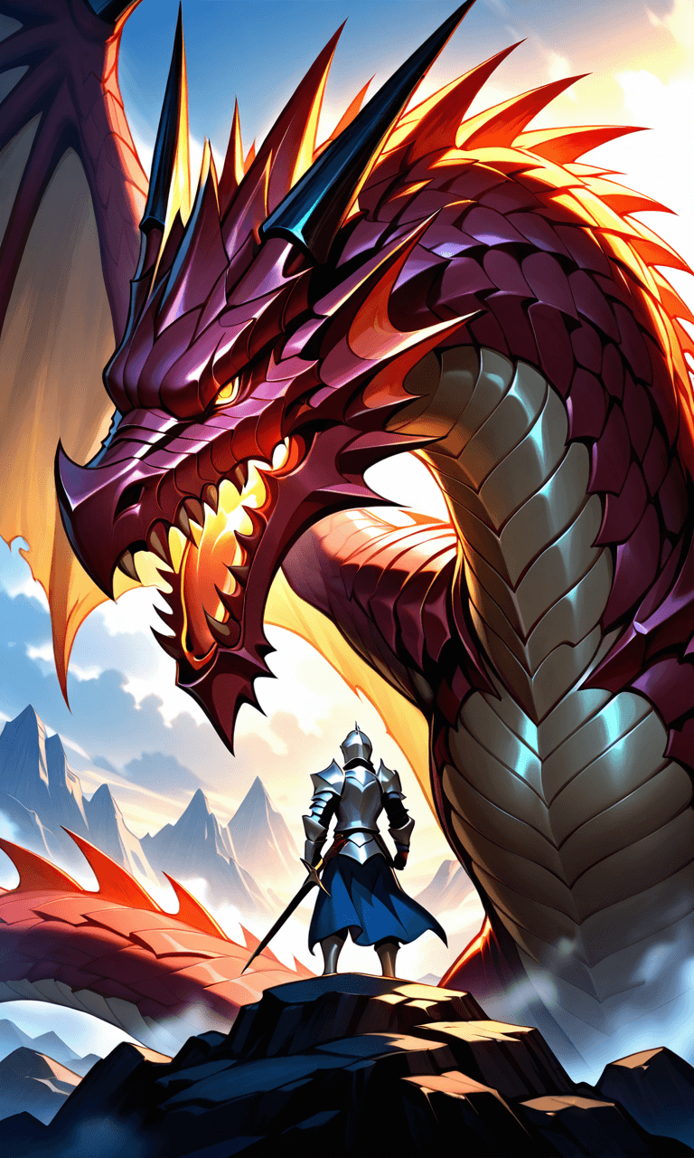 ドラゴンと騎士のファンタジーアート
